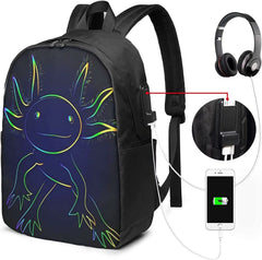 Rainbow Axolotl Backpack 17 Inch USB Charging