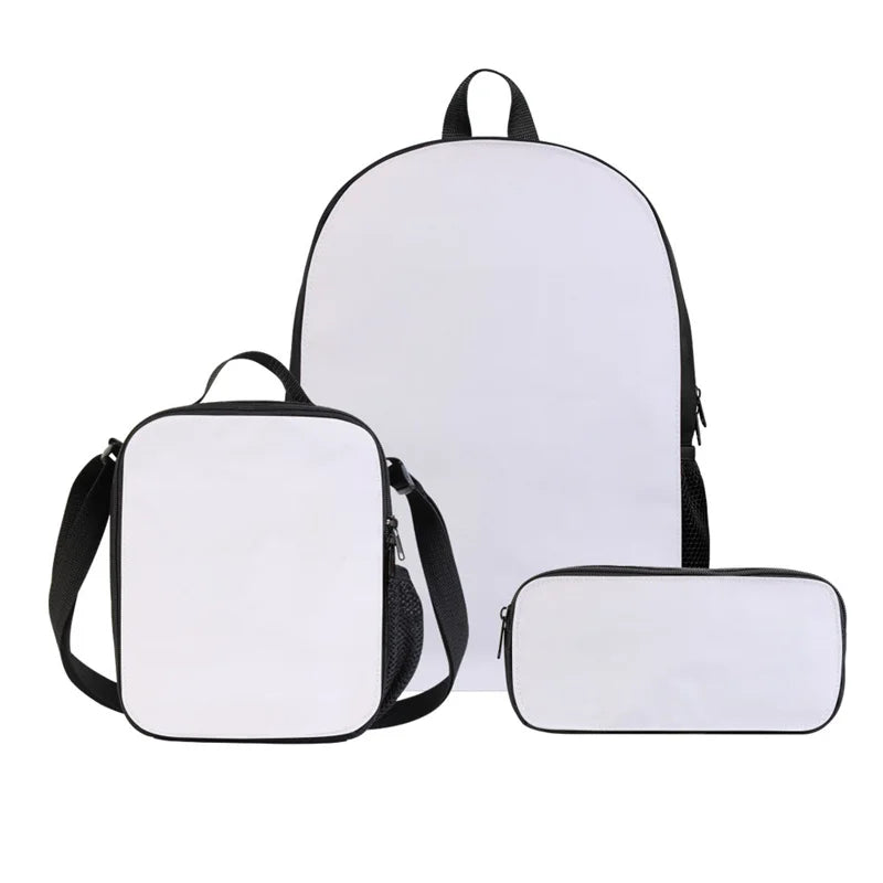 Sublimation Printing School Bag Backpack Lunch Box Pencil Bags Three Sets