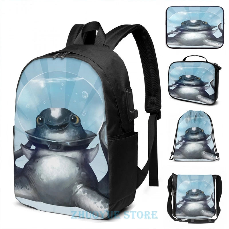 Subnautica Cuddlefish Portrait USB Charge Backpack