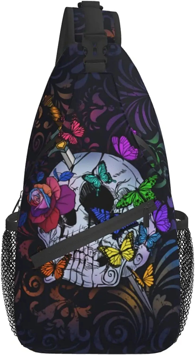 Sugar Skull Unisex Chest Bags Crossbody Sling Backpack