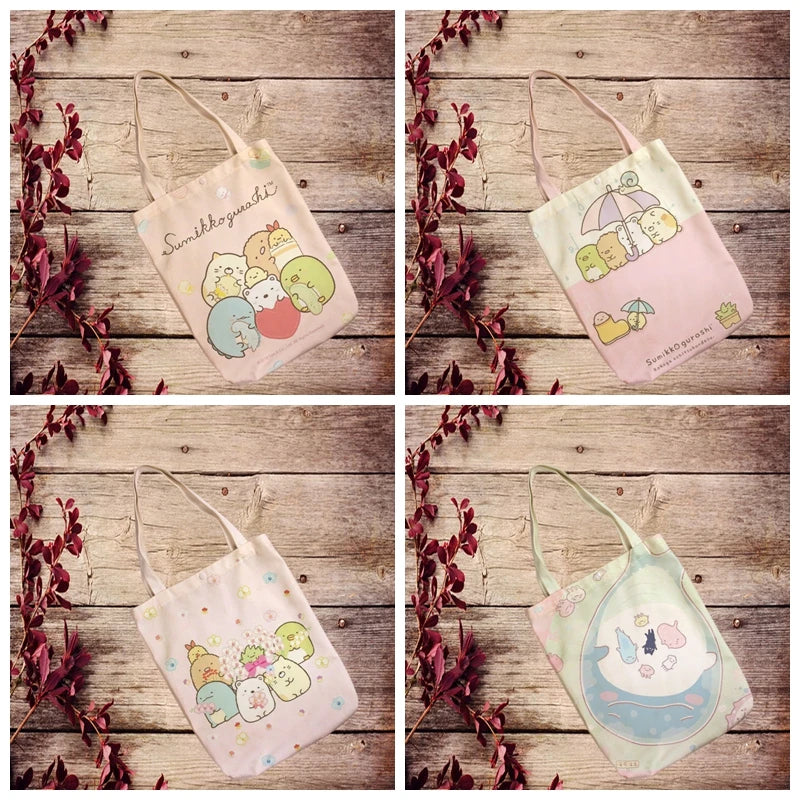 Sumikko Gurashi Anime Canvas Shopping Bag Foldable Tote Handbag Unisex