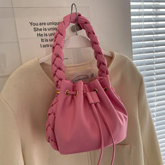 Summer Ladies Messenger Bag High Drawstring Portable Pleated Bucket Bag