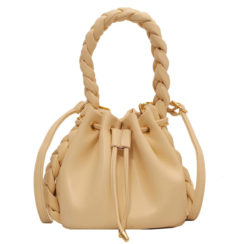 Summer Ladies Messenger Bag High Drawstring Portable Pleated Bucket Bag