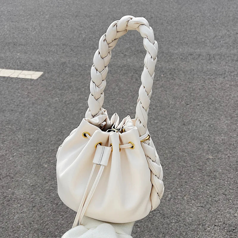 Summer Ladies Messenger Bag High Drawstring Portable Pleated Bucket Bag