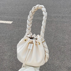 Summer Ladies Messenger Bag High Drawstring Portable Pleated Bucket Bag