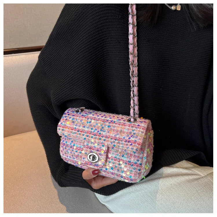 One Shoulder Sequins Messenger Small Square Bag Crossbody Bag