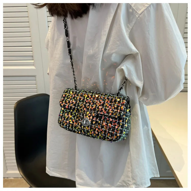 One Shoulder Sequins Messenger Small Square Bag Crossbody Bag