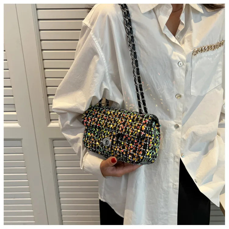 One Shoulder Sequins Messenger Small Square Bag Crossbody Bag