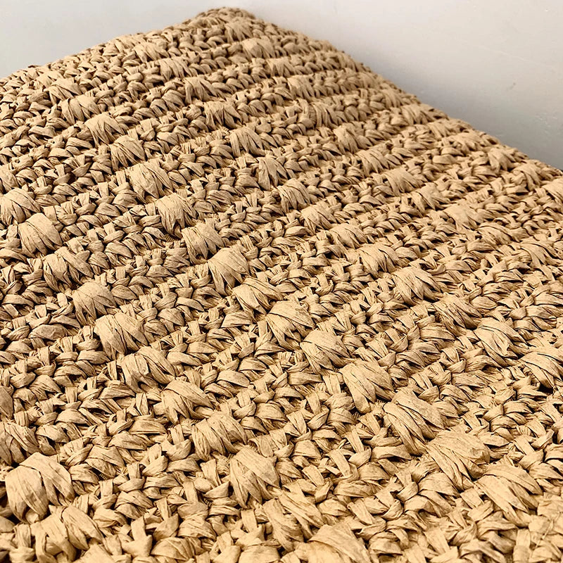 Large Capacity Straw Beach Bag Women Woven Shoulder Bag Square Tote
