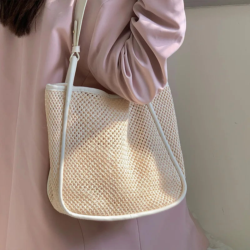 Straw Woven Top Handle Beach Bag Large Capacity Tote