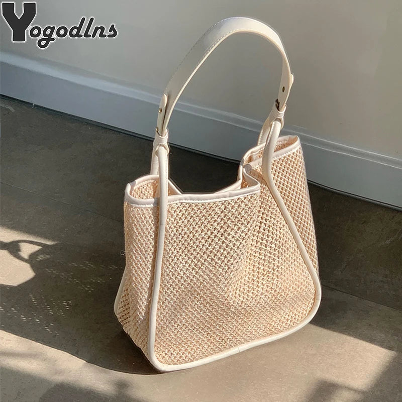 Straw Woven Top Handle Beach Bag Large Capacity Tote