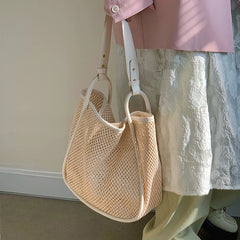 Straw Woven Top Handle Beach Bag Large Capacity Tote