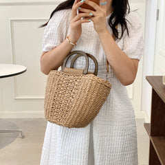 Straw Rattan Beach Shoulder Bucket Crossbody Bag