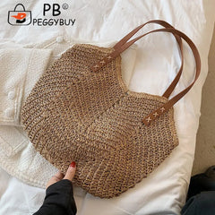 Summer Beach Vacation Straw Handbag Casual All-match Hollow Totes