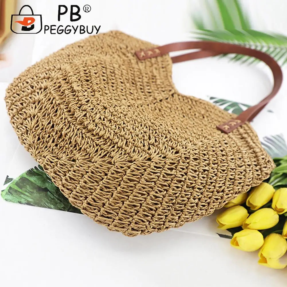 Summer Beach Vacation Straw Handbag Casual All-match Hollow Totes