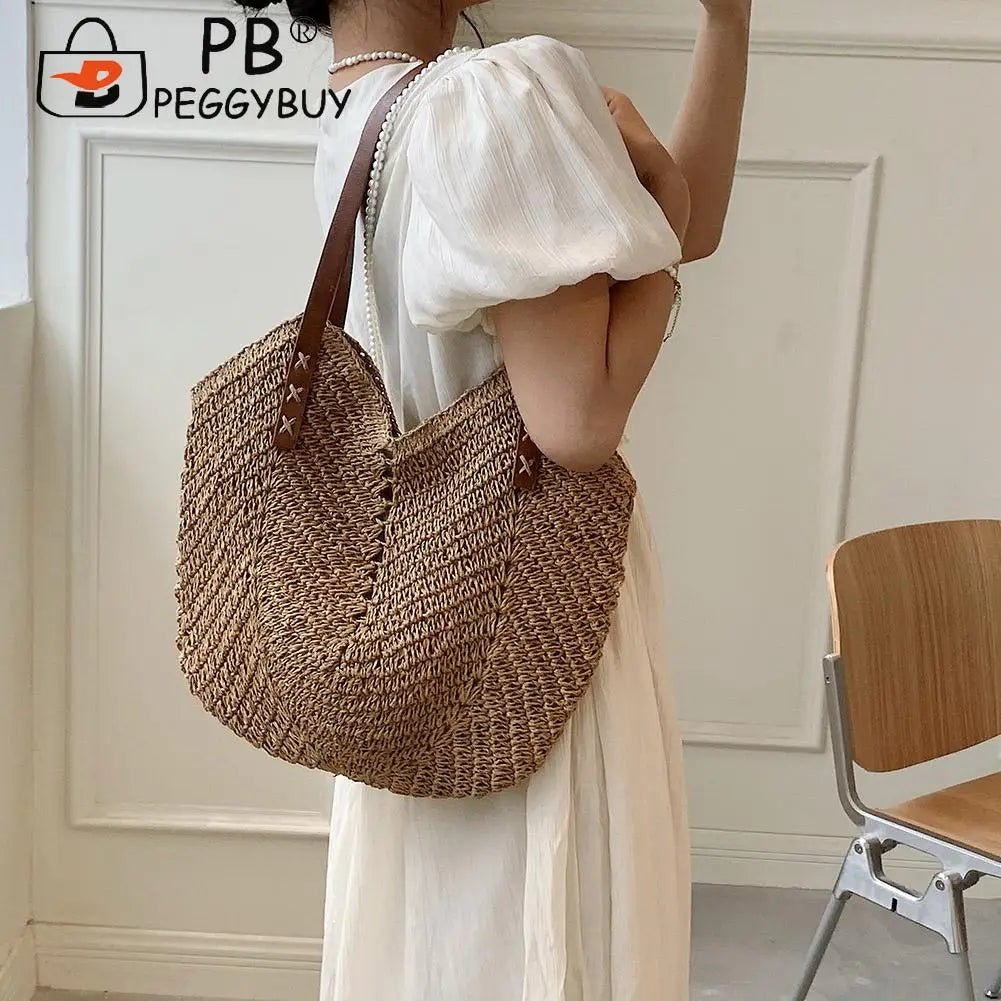 Summer Beach Vacation Straw Handbag Casual All-match Hollow Totes