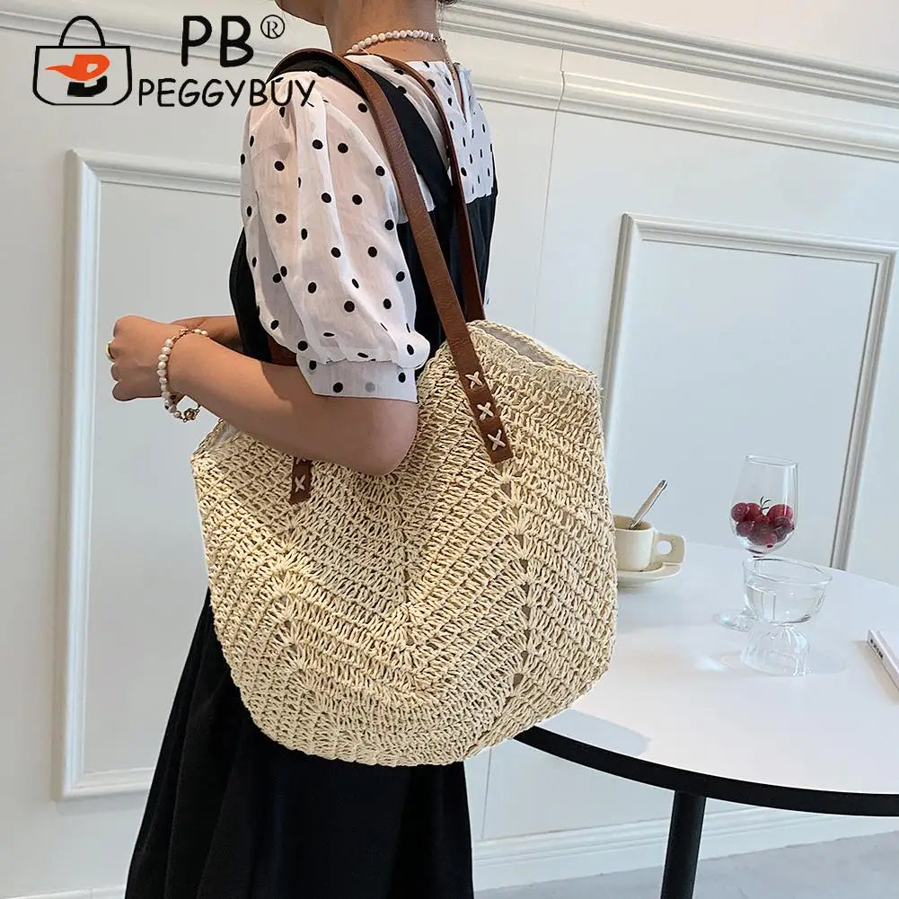 Summer Beach Vacation Straw Handbag Casual All-match Hollow Totes