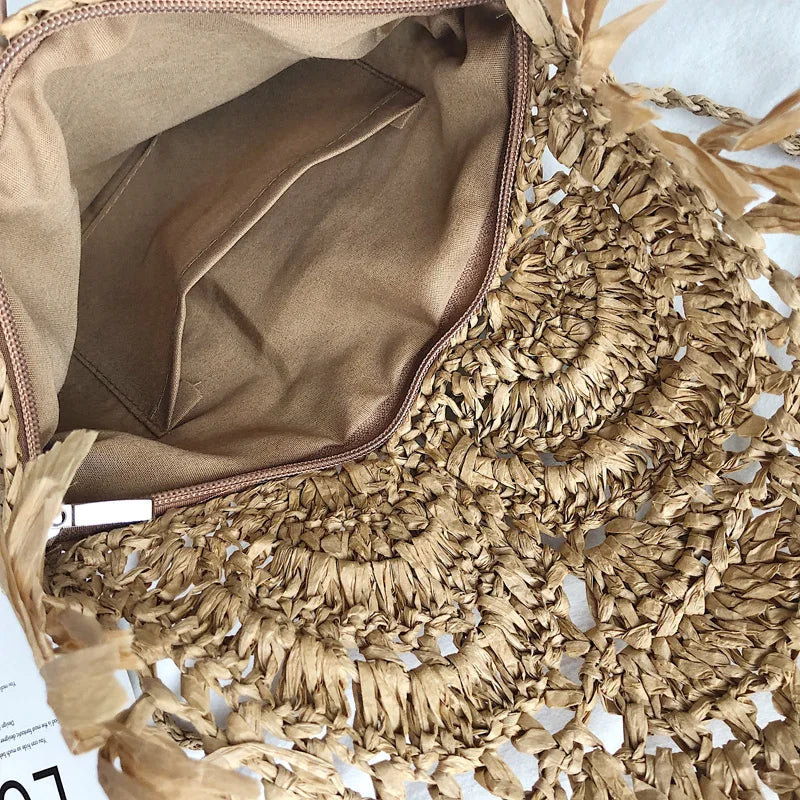 Summer Beach Vacation Tassels Messenger Bag Straw Rattan Weave Shoulder Crossbod