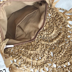 Summer Beach Vacation Tassels Messenger Bag Straw Rattan Weave Shoulder Crossbod