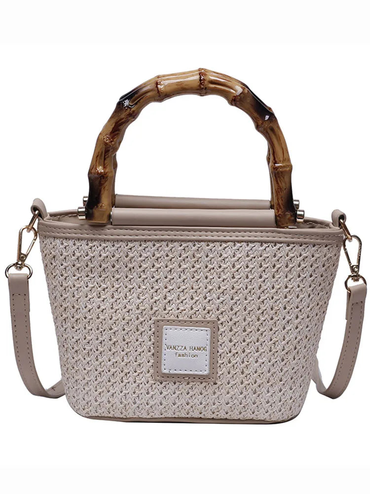 Summer Beach Women's Bag Top Handle Straw Weaving Bucket Shoulder Crossbody Bags