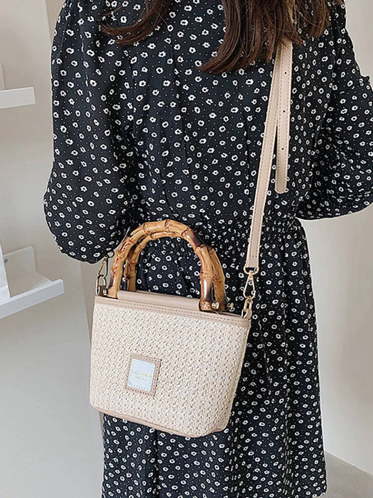 Summer Beach Women's Bag Top Handle Straw Weaving Bucket Shoulder Crossbody Bags