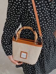 Summer Beach Women's Bag Top Handle Straw Weaving Bucket Shoulder Crossbody Bags