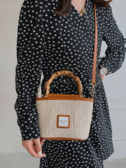 Summer Beach Women's Bag Top Handle Straw Weaving Bucket Shoulder Crossbody Bags