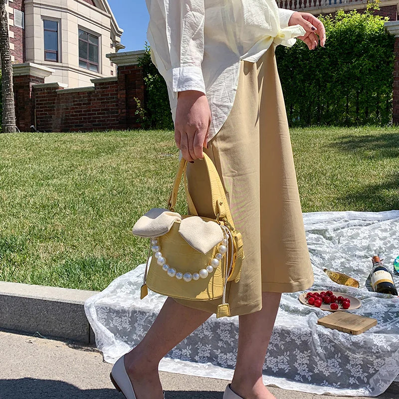 Summer Bucket Bag PU Leather Women's Drawstring Messenger Bag