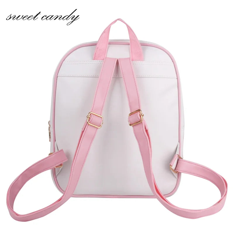Summer Candy PU Transparent Cat Ear Backpack Flower Zip Women School Bag