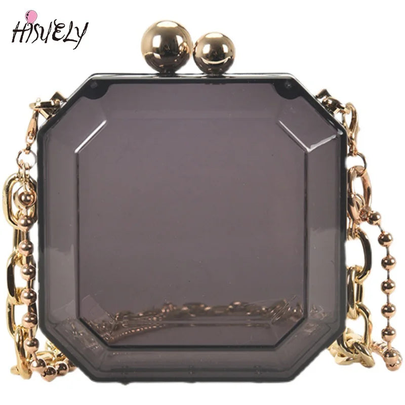 Summer Clear Acrylic Box Mini Women Transparent Bag Thick Chain Shoulder Crossbo