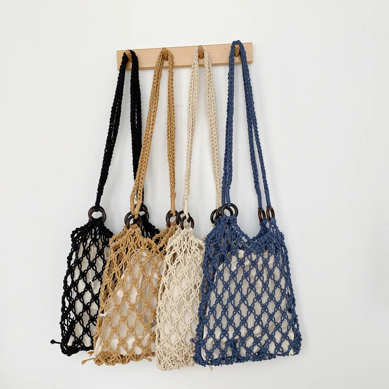 Summer Cotton Thread Knit Women Handbags Ladies Net Hollow Tote Bag
