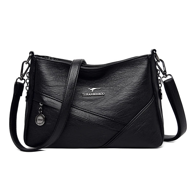 Summer Women Solid PU Leather Crossbody Bag Large Capacity Shoulder Bag