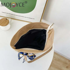 Summer Beach Straw Handbag with Silk Scarf