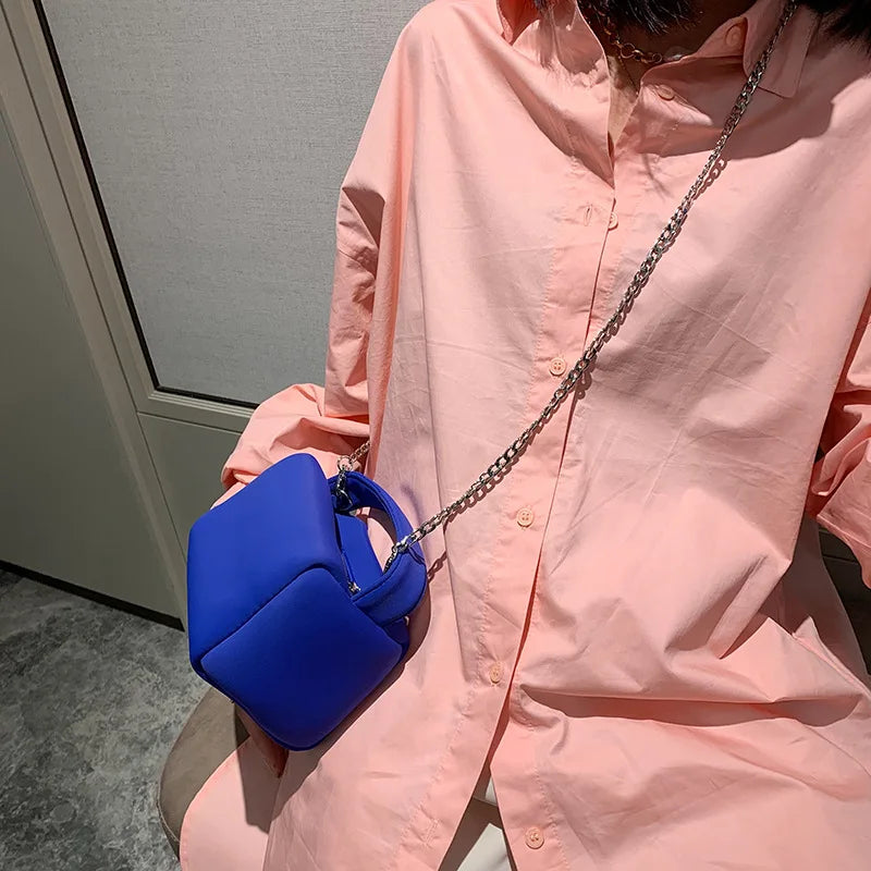 Summer Neoprene Chain Shoulder Bag Soft Casual Girly Zipper Bag Y2K