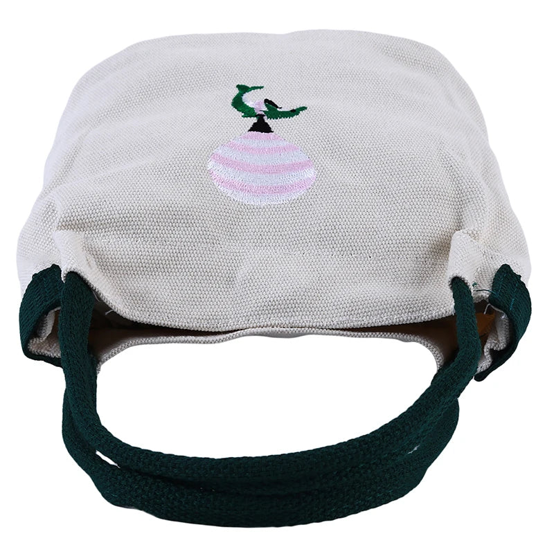 Summer Canvas Shoulder Bag Embroidered Zipper Bucket Bag