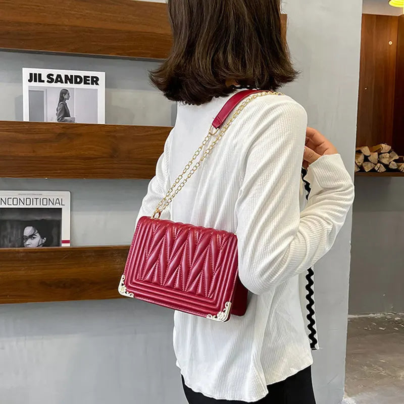 Summer Solid Women Handbag Soft Leather Small Shoulder Bag Chain Crossbody