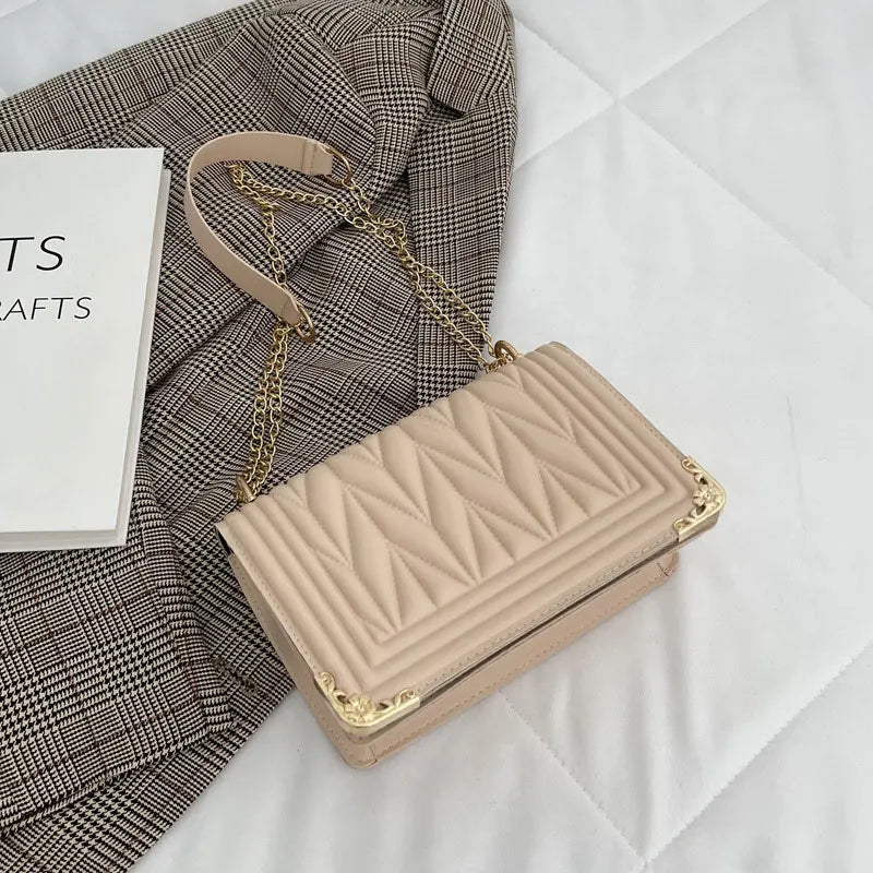 Summer Solid Women Handbag Soft Leather Small Shoulder Bag Chain Crossbody