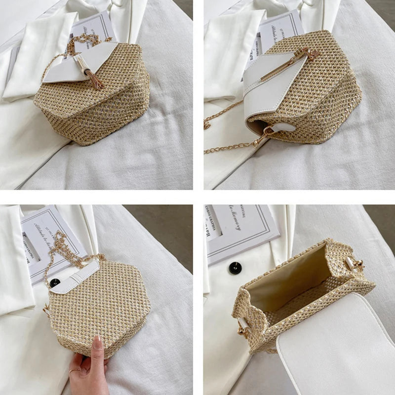 Straw Shoulder Bag Crossbody Tassel Handbag Purse