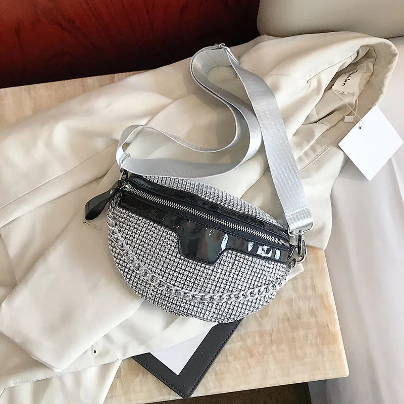 Summer Female Belt Bag Leather Fanny pack Phone Pack Bright diamonds Lady Waist