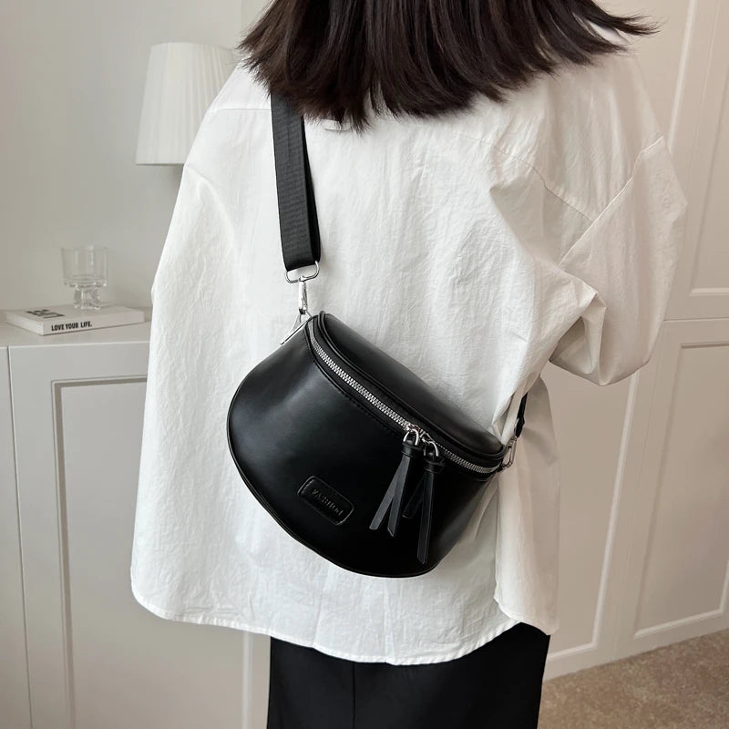 Summer Leather Belt Bag Semicircle Crossbody Chest Purse