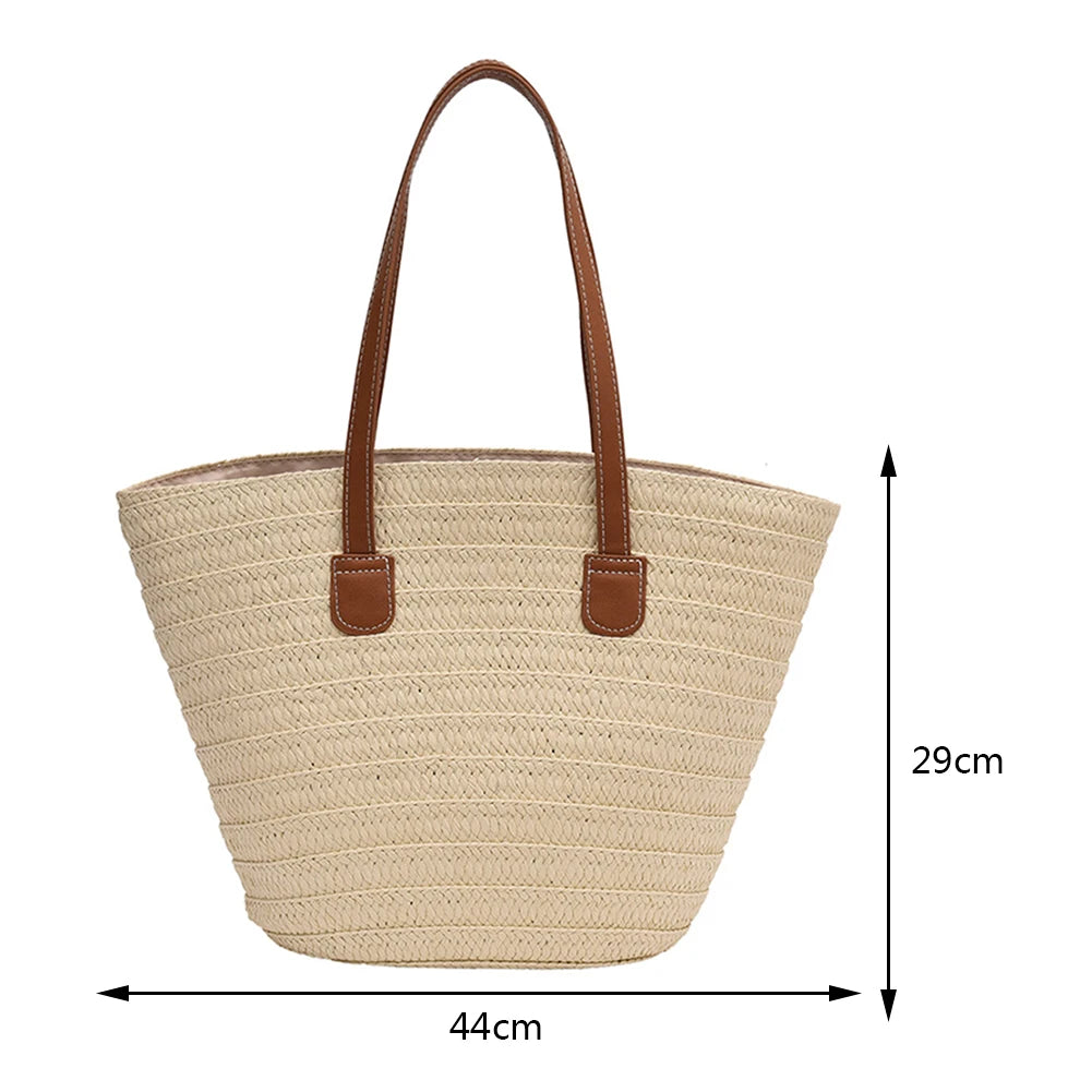Summer Large Capacity Woven Beach Bag Casual Portable for Vacation