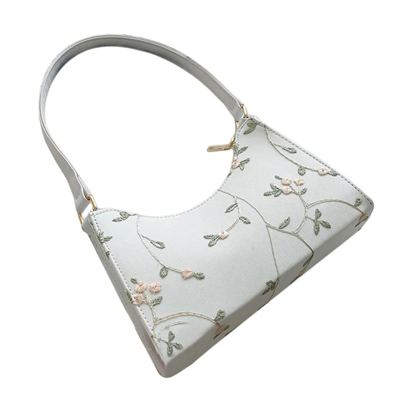 Summer Floral Stitching Shoulder Bag For Women Soft PU Leather Underarm Bags