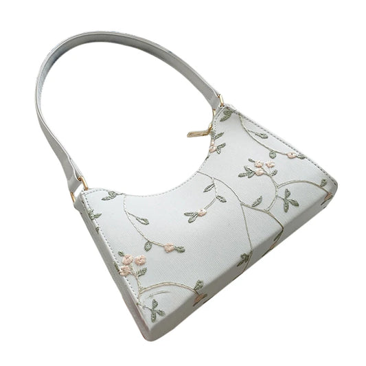Summer Floral Stitching Shoulder Bag For Women Soft PU Leather Underarm Bags