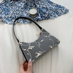 Summer Floral Stitching Shoulder Bag For Women Soft PU Leather Underarm Bags