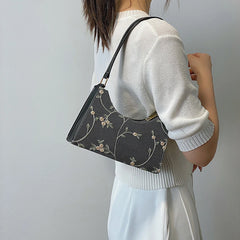 Summer Floral Stitching Shoulder Bag For Women Soft PU Leather Underarm Bags