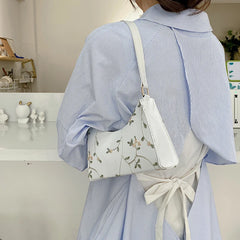 Summer Floral Stitching Shoulder Bag For Women Soft PU Leather Underarm Bags