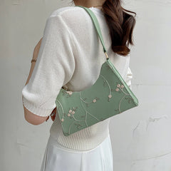 Summer Floral Stitching Shoulder Bag For Women Soft PU Leather Underarm Bags