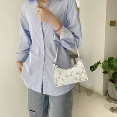 Summer Floral Stitching Shoulder Bag For Women Soft PU Leather Underarm Bags