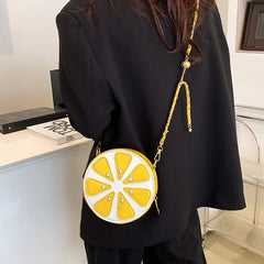 Summer Fruit Orange Crossbody Bag Round Leather Small Chain Shoulder Purse