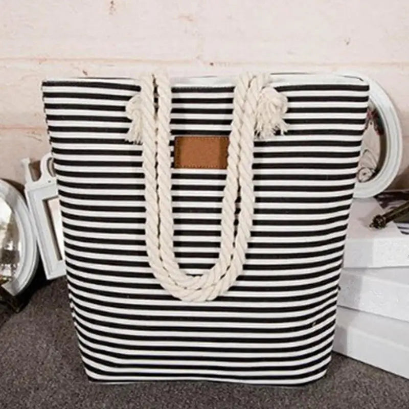 Summer Canvas Shoulder Bag Striped Tote Women Ladies Handbag